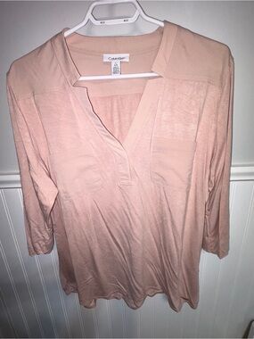 Calvin Klein Light Blush Pink V-Neck Pocket Tunic
